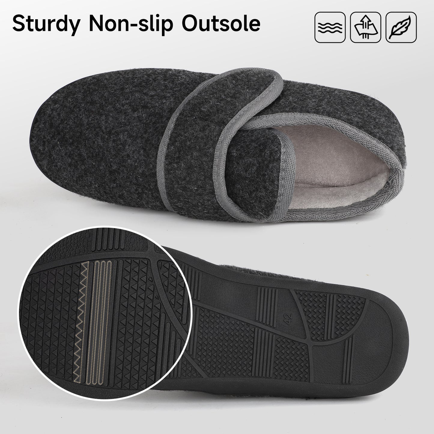 TIESTRA Mens Slipper Boots Warm Flocking Slippers Wide Fit Cosy Fur House Shoes Non Slip for Indoor & Outdoor