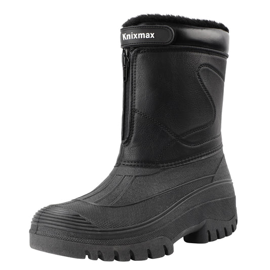 Knixmax Men's Snow Boots Black Waterproof & Fur Lined Winter Boots