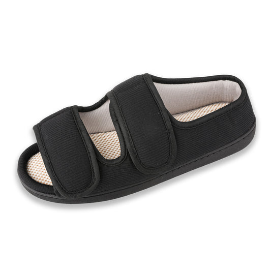 TIESTRA Open Toe Adjustable Sandals Black Two Strap Indoor Outdoor Sandals