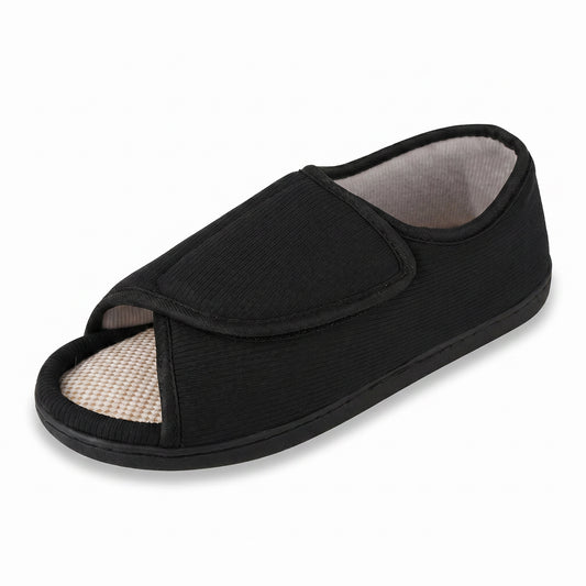 TIESTRA Open Toe Adjustable Sandals Black Wide Strap Indoor Outdoor Sandals