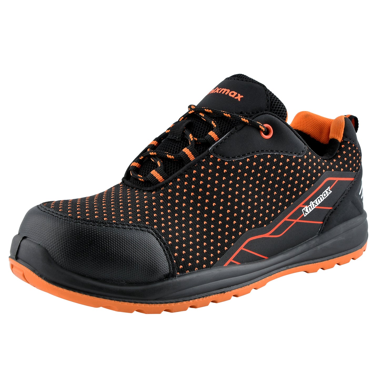 Knixmax Men's Safety Shoes Black Orange Steel Toe Caps Trainers Lightweight Breathable Work Shoes - Knixmax