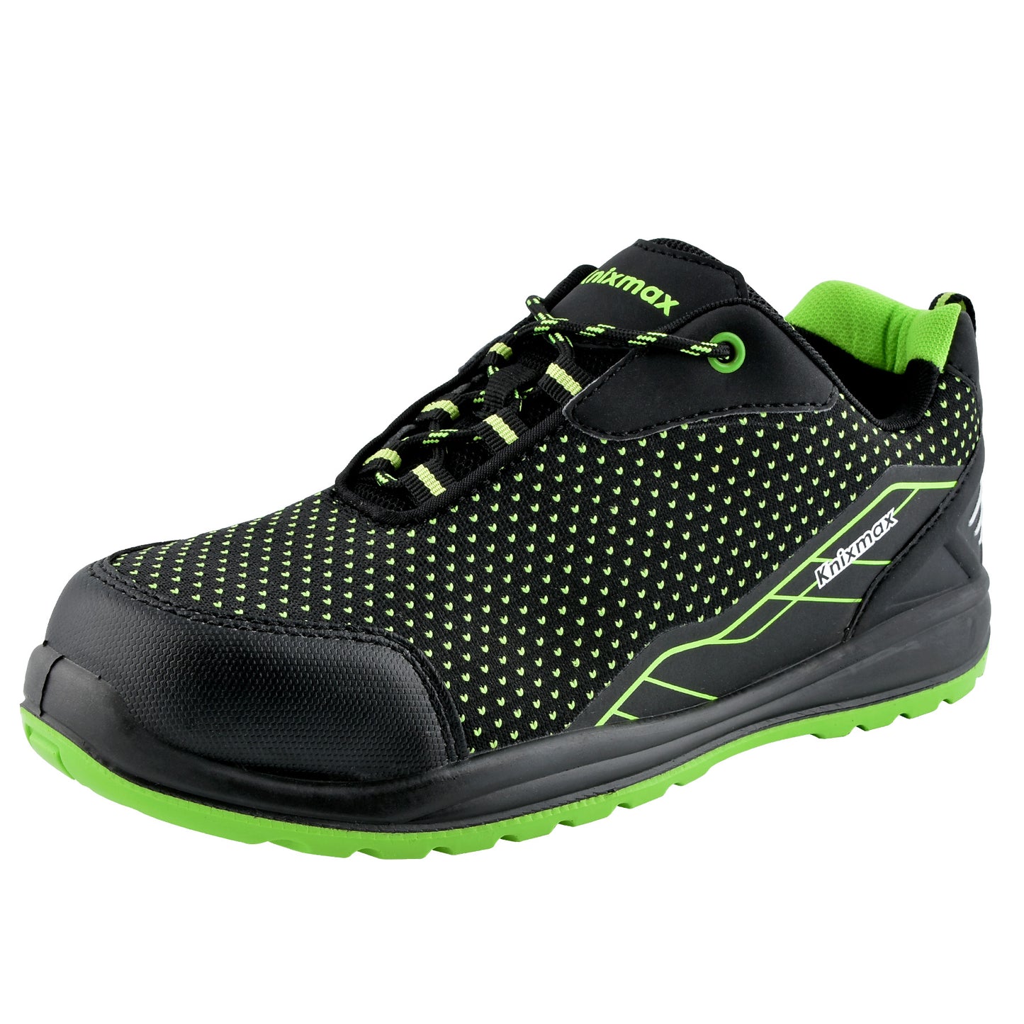 Knixmax Men's Safety Shoes Black Green Steel Toe Caps Trainers Lightweight Breathable Work Shoes - Knixmax