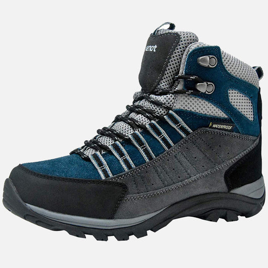 riemot Walking Boots for Women Blue Fully Waterproof High Rise Hiking Shoes - Knixmax