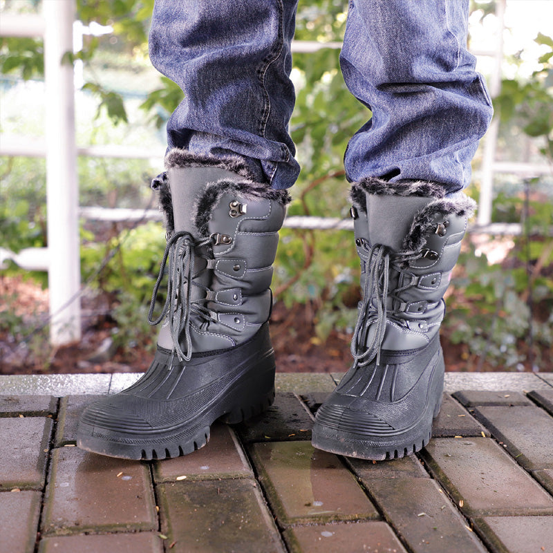 Knixmax Women's Snow Boots Grey Waterproof Sole Fur Lined Winter Boots(Upgraded Version)