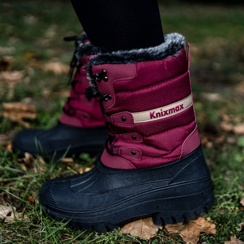 Knixmax Women's Snow Boots Red Waterproof Sole Fur Lined Winter Boots(Upgraded Version)