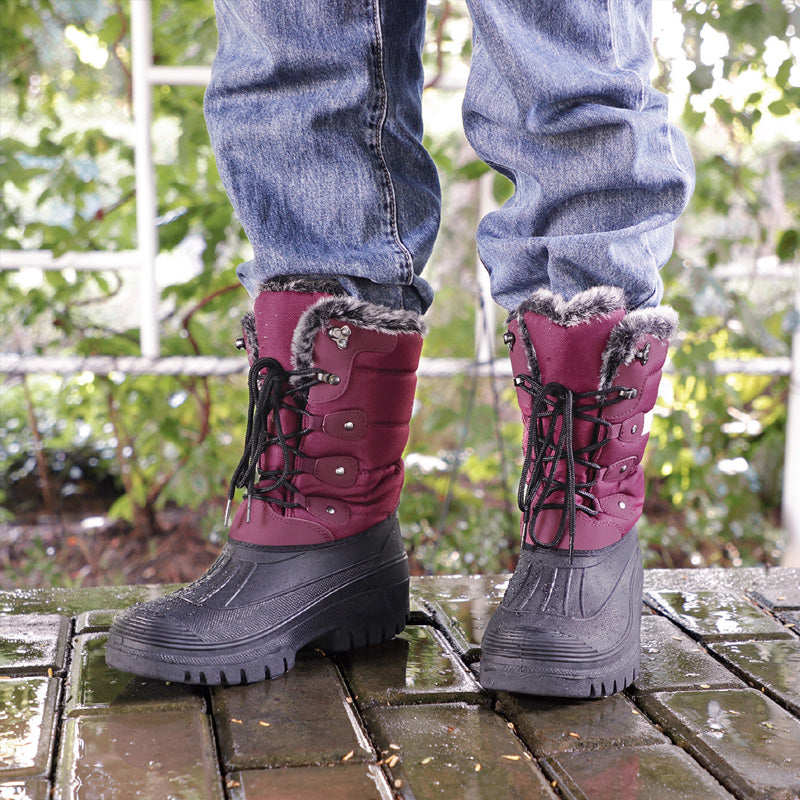 Knixmax Women's Snow Boots Red Waterproof Sole Fur Lined Winter Boots(Upgraded Version)