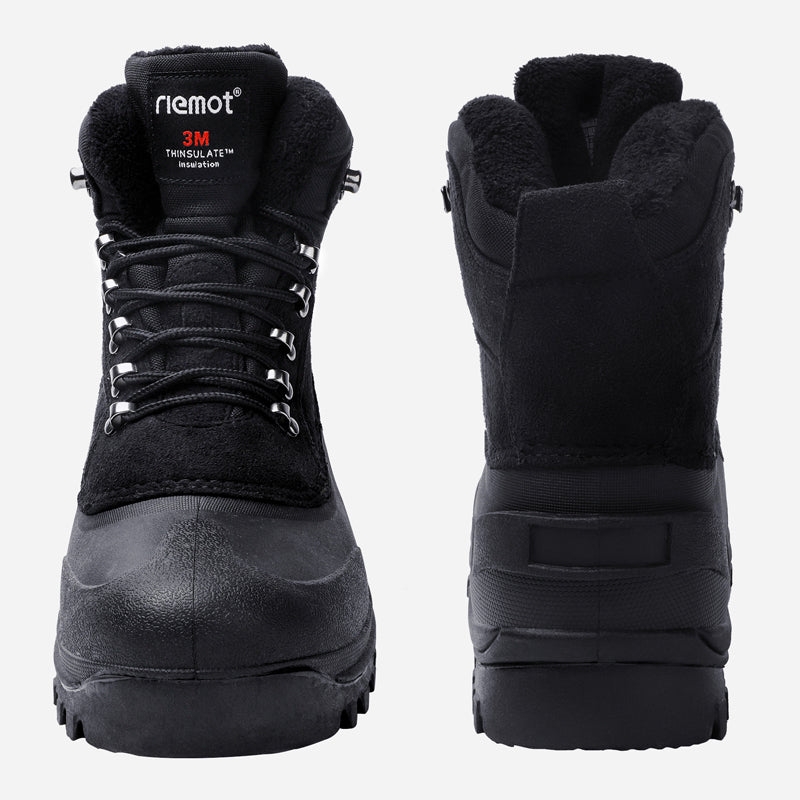 riemot Men's Winter Boots Waterproof Sole Black Snow Boots(Upgraded Version)