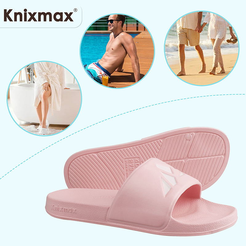 Knixmax Women's Slide Open Toe Sandals Pink Bath Shower Slippers