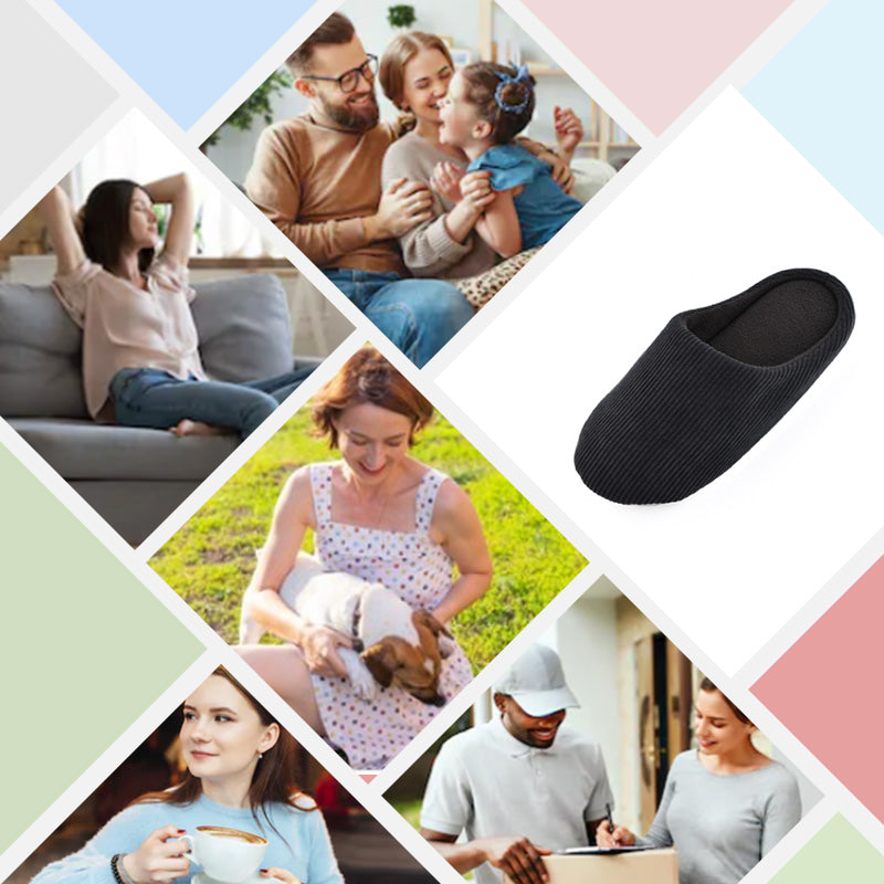 Knixmax Men's Slippers Memory Foam Black Winter Slippers for Indoor Travel Hotel - Knixmax