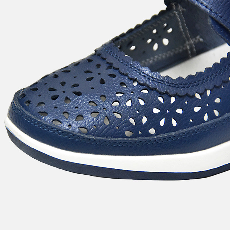 Knixmax Women's Leather Flats Loafers Mary Jane Navy Shoes - Knixmax