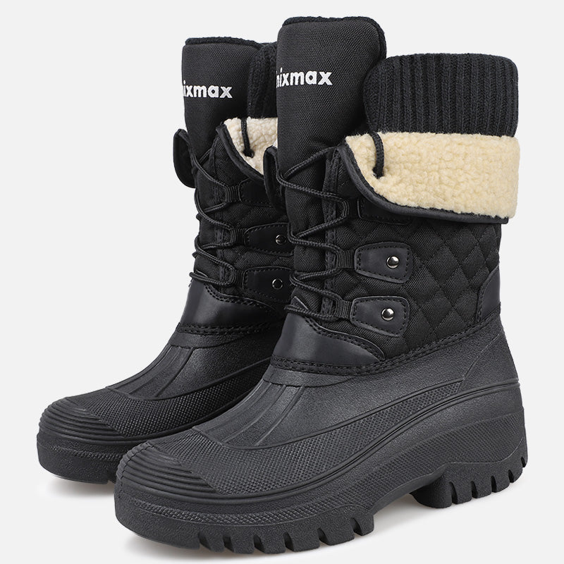 Knixmax Women's Black Snow Boots with Warm Lining, Waterproof Upper and Non-slip Sole Winter Boots