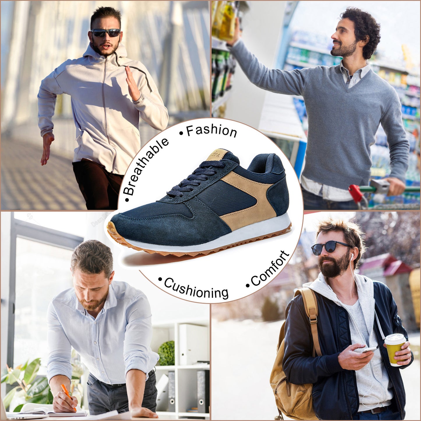 TIESTRA Men's Sport Running Shoes Navy Fashion Breathable Trainers Athletic Fitness Tennis Shoes - Knixmax