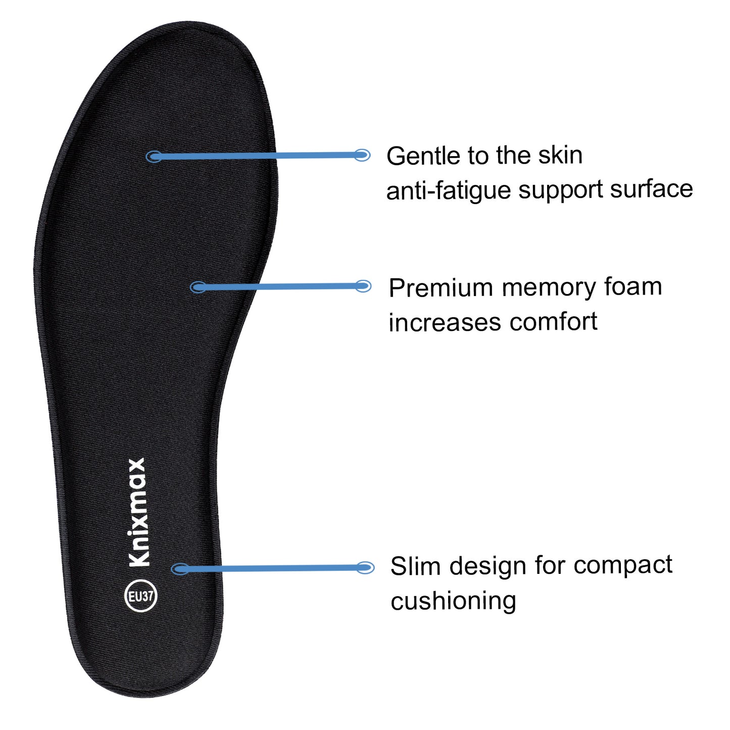 Knixmax Men's Memory Foam Insoles, Black, for Athletic Shoes & Sneakers