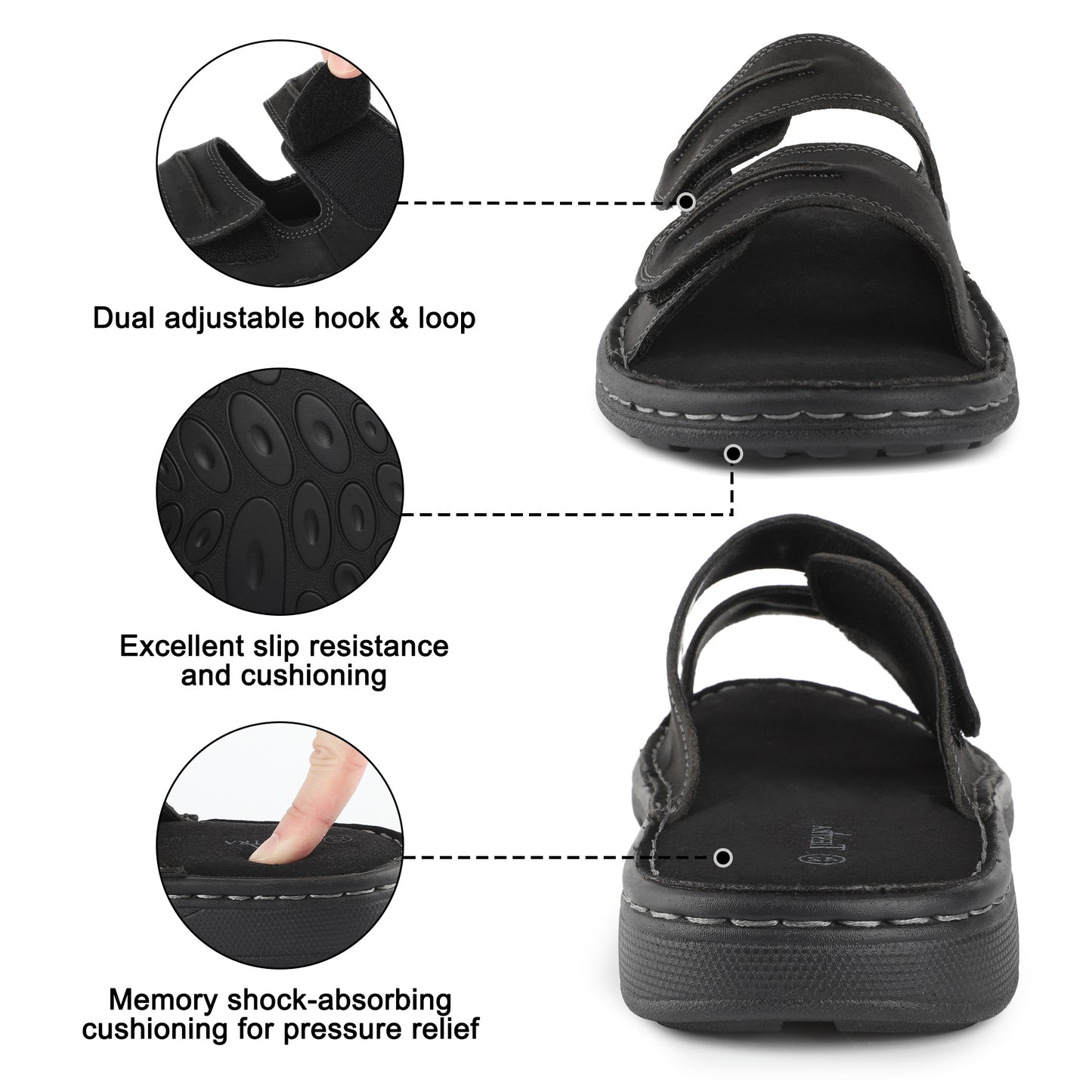 TIESTRA Mens Slide Sandal Summer Beach Indoor and Outdoor Anti-skidding Slide Slippers with Two Adjustable Leather Straps