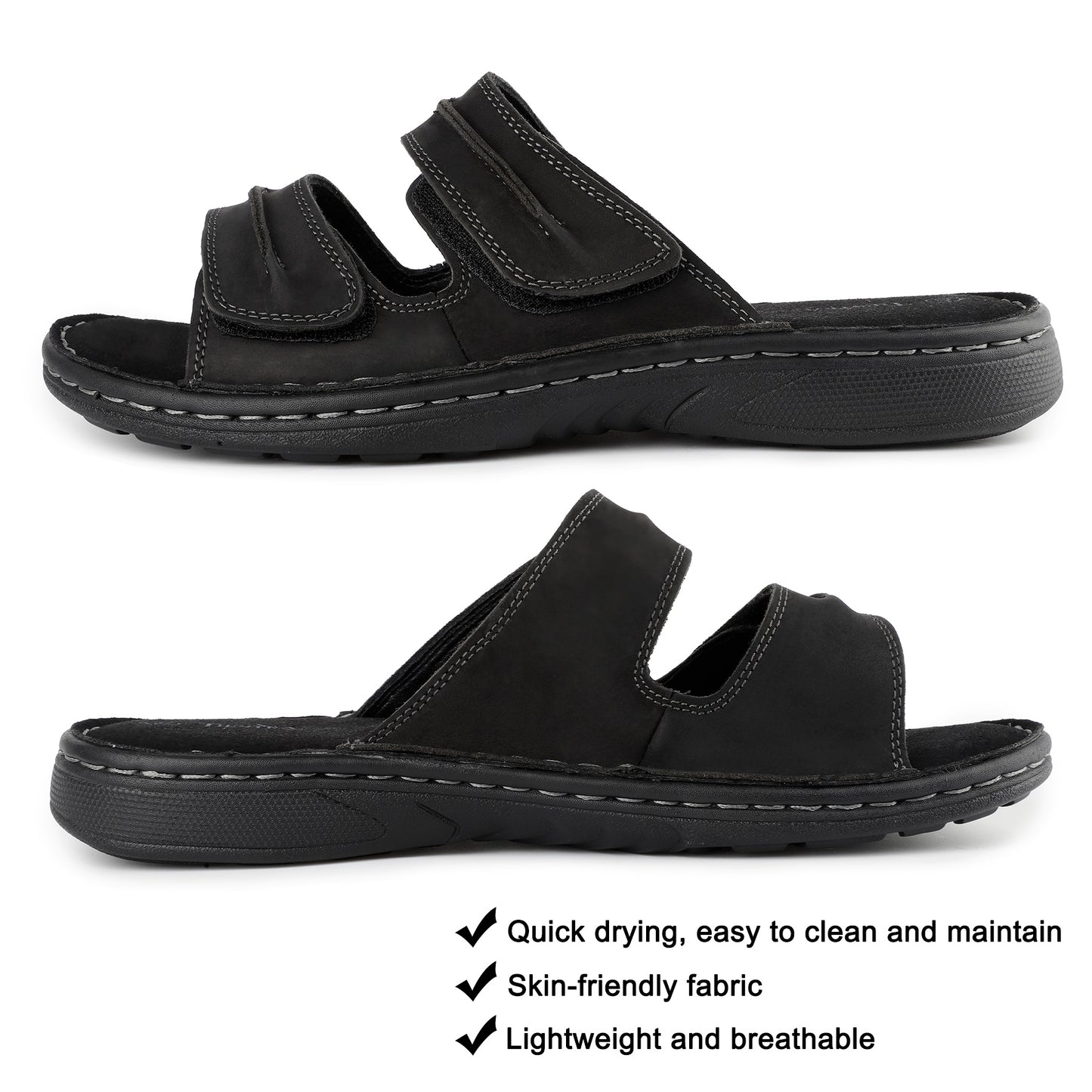 TIESTRA Mens Slide Sandal Summer Beach Indoor and Outdoor Anti-skidding Slide Slippers with Two Adjustable Leather Straps