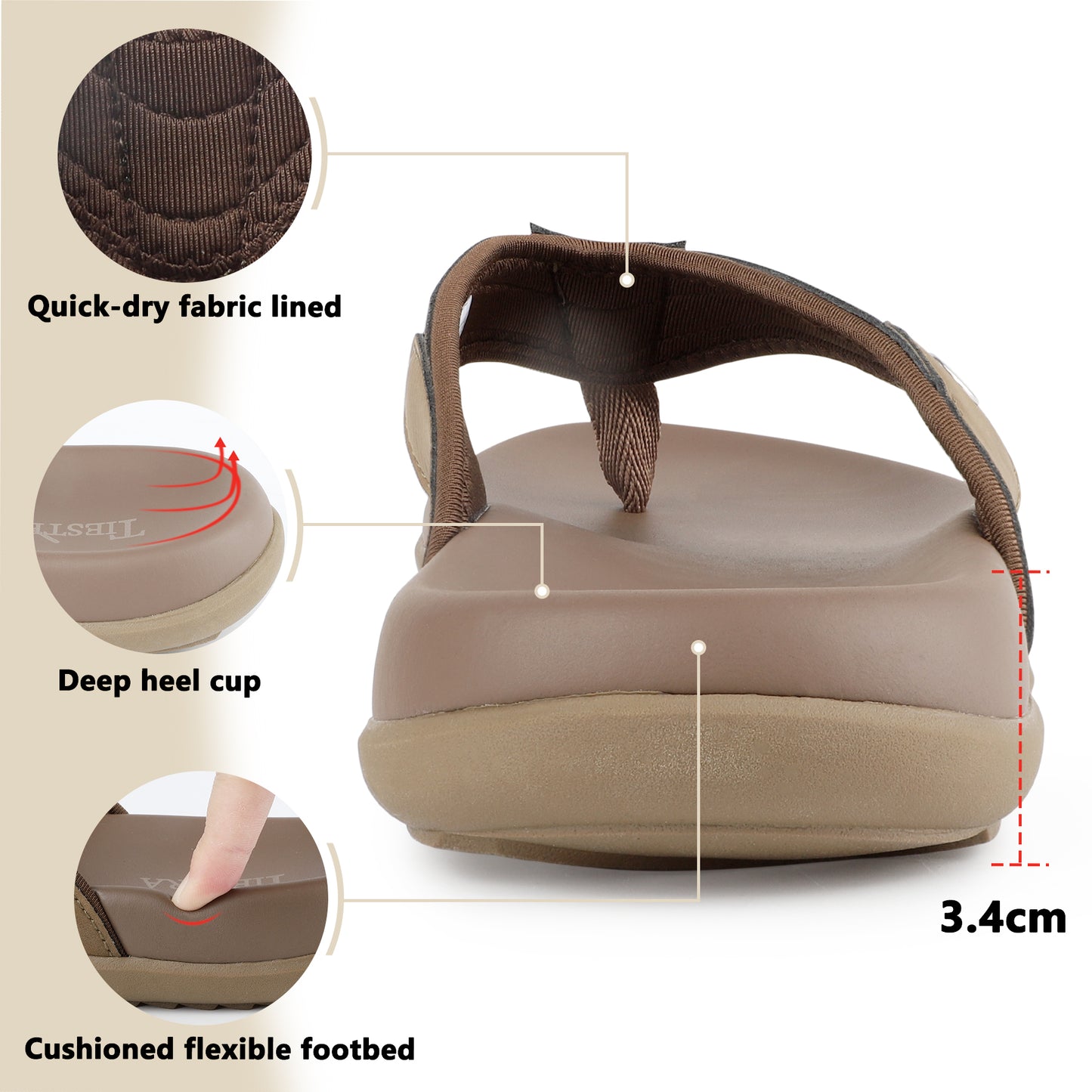 TIESTRA Men's Sport Flip Flops Beach Athletic Cushioned Summer Outdoor Comfort Thong Sandals UK7-13