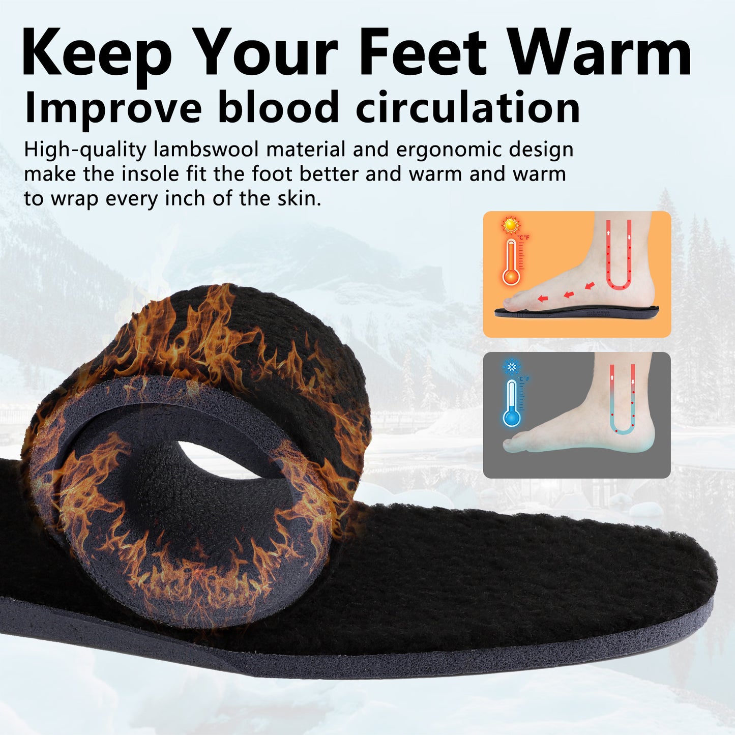 TIESTRA Merino Wool Insoles Warm Sheepskin Insoles for Women Men Thermal Insoles Winter Thick Inner Soles Soft Comfort Shoe Inserts