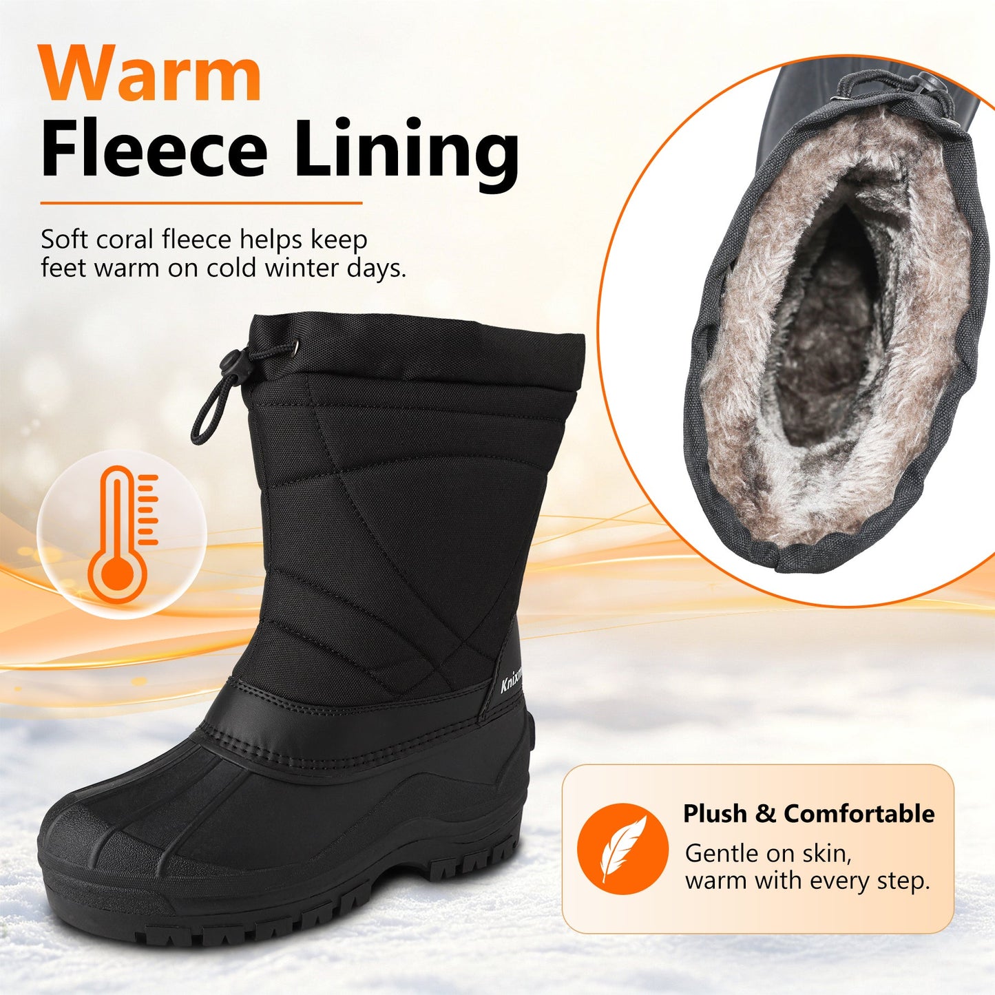 Knixmax Men’s Waterproof Winter Snow Boots – Insulated Mid-Calf Cold Weather Boots
