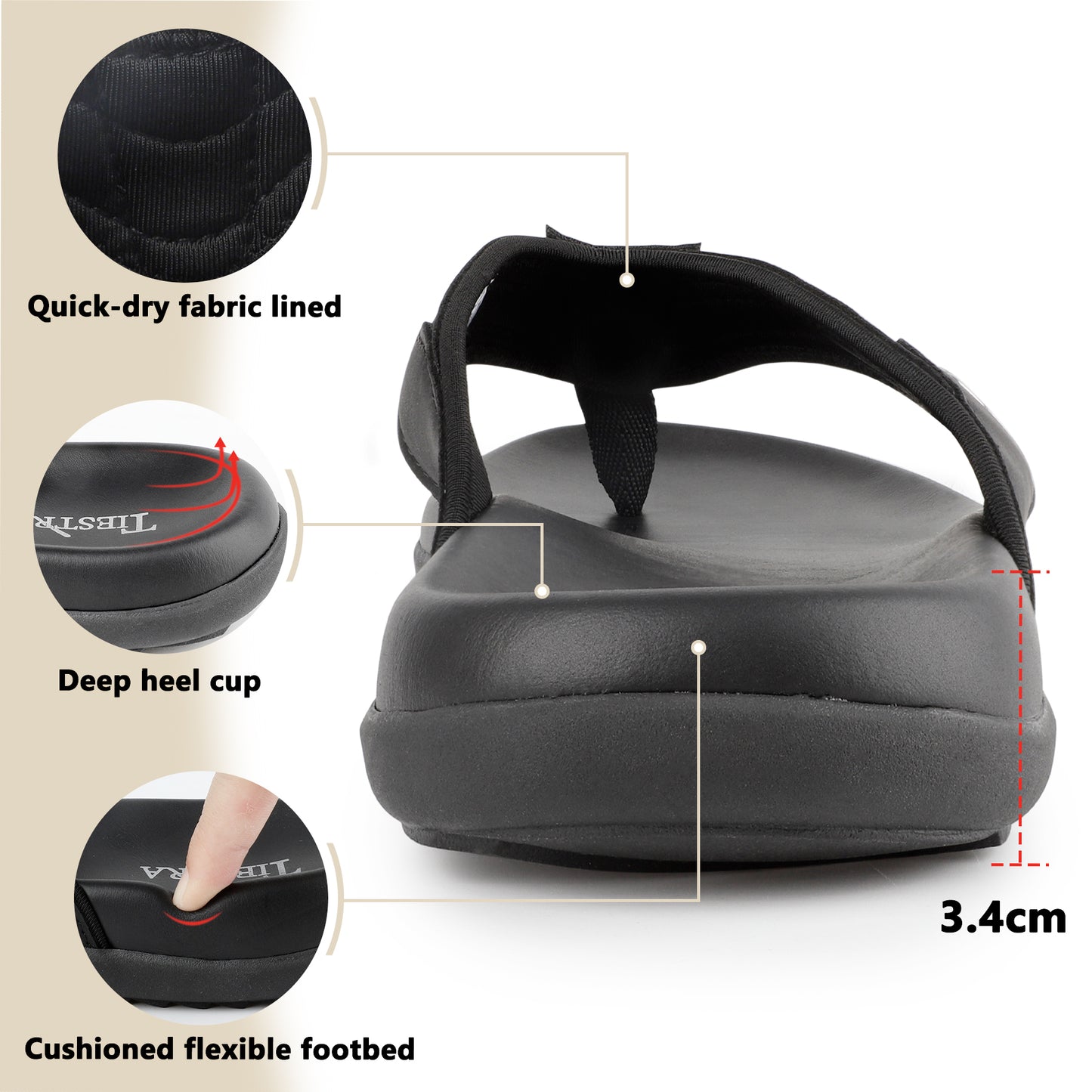 TIESTRA Men's Sport Flip Flops Beach Athletic Cushioned Summer Outdoor Comfort Thong Sandals UK7-13