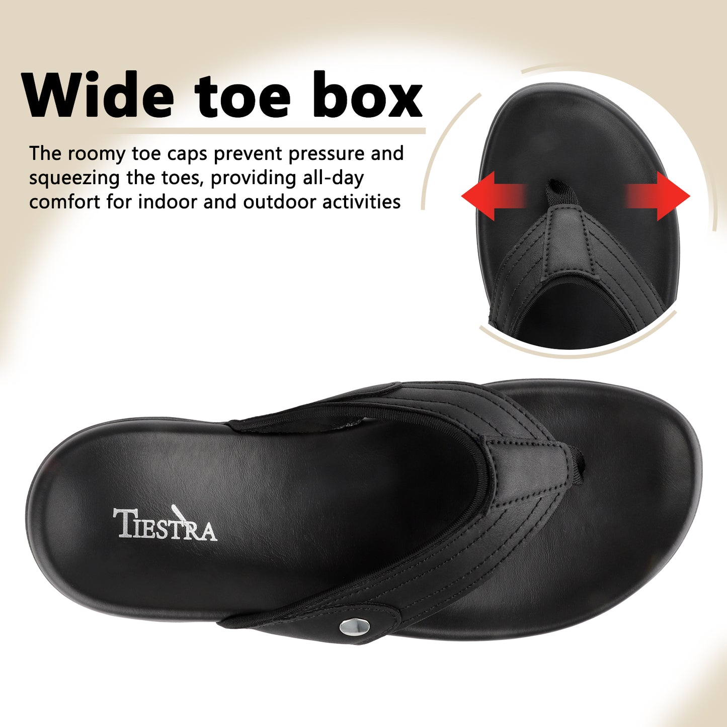 TIESTRA Men's Sport Flip Flops Beach Athletic Cushioned Summer Outdoor Comfort Thong Sandals UK7-13