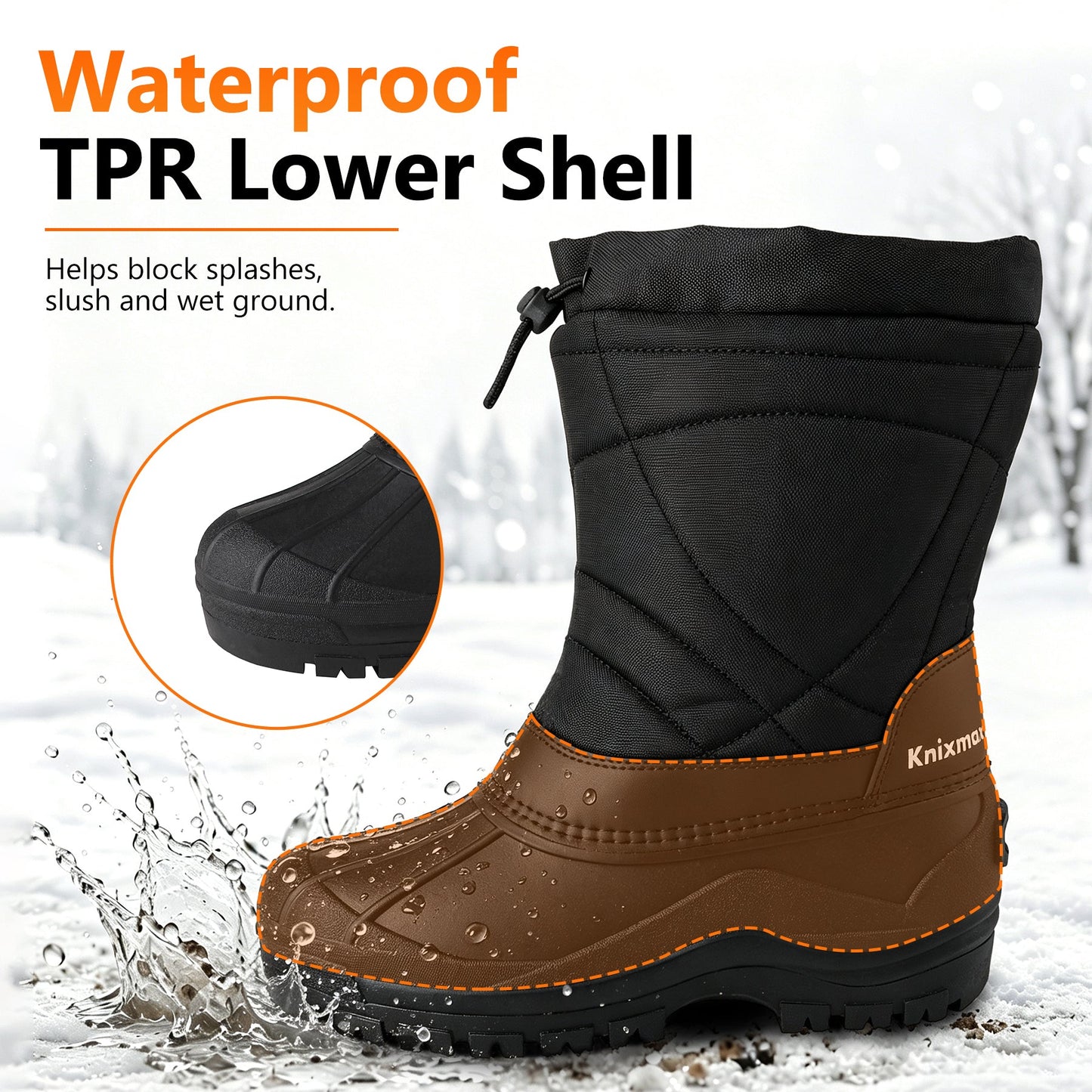 Knixmax Men’s Waterproof Winter Snow Boots – Insulated Mid-Calf Cold Weather Boots
