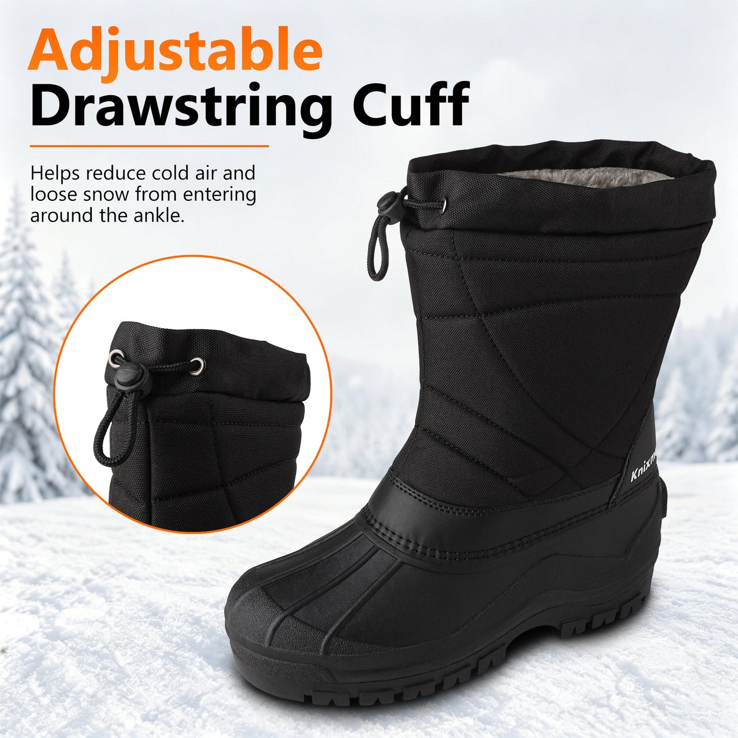 Knixmax Men’s Waterproof Winter Snow Boots – Insulated Mid-Calf Cold Weather Boots