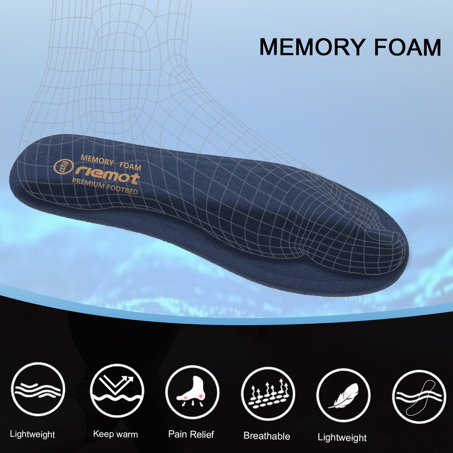 riemot Memory Foam Insoles for Men &amp; Women - Replacement Shoe Inserts Comfort Cushioning for Sports Shoes, Trainers, Sneakers, Work Boots and Walking Shoes