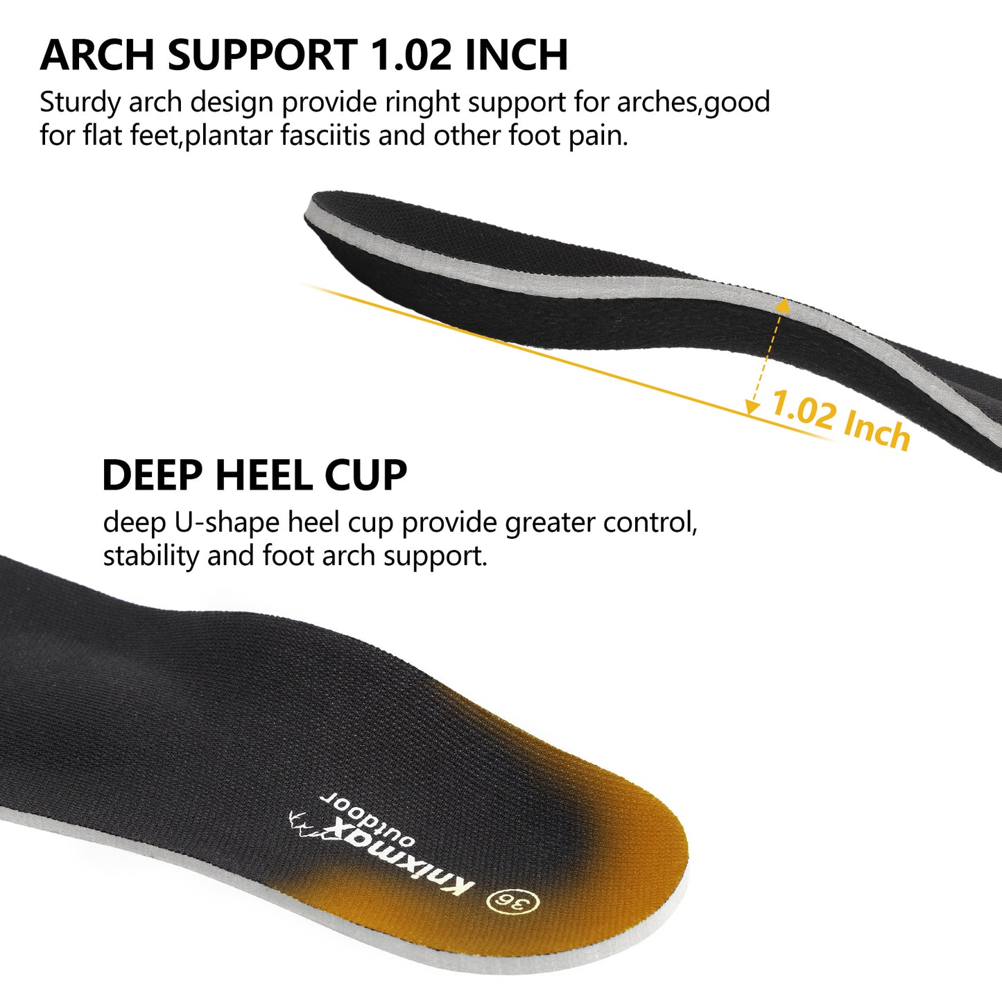 Knixmax Outdoor Hard Orthotic Insoles for Men Women Arch Support Inserts for Plantar Fasciitis Flat Feet