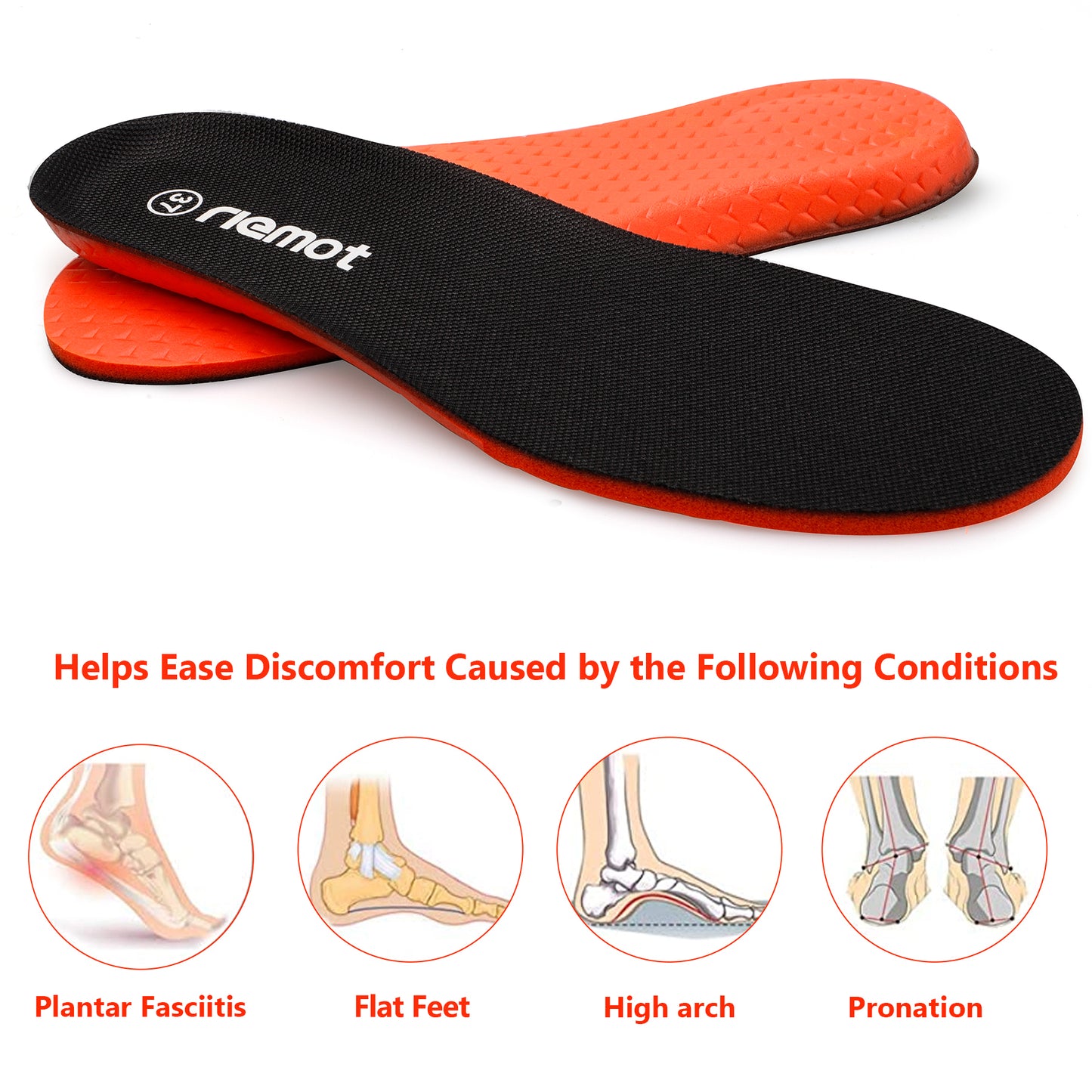 riemot Memory Foam Insoles for Men &amp; Women - Replacement Shoe Inserts Comfort Cushioning for Sports Shoes, Trainers, Sneakers, Work Boots and Walking Shoes