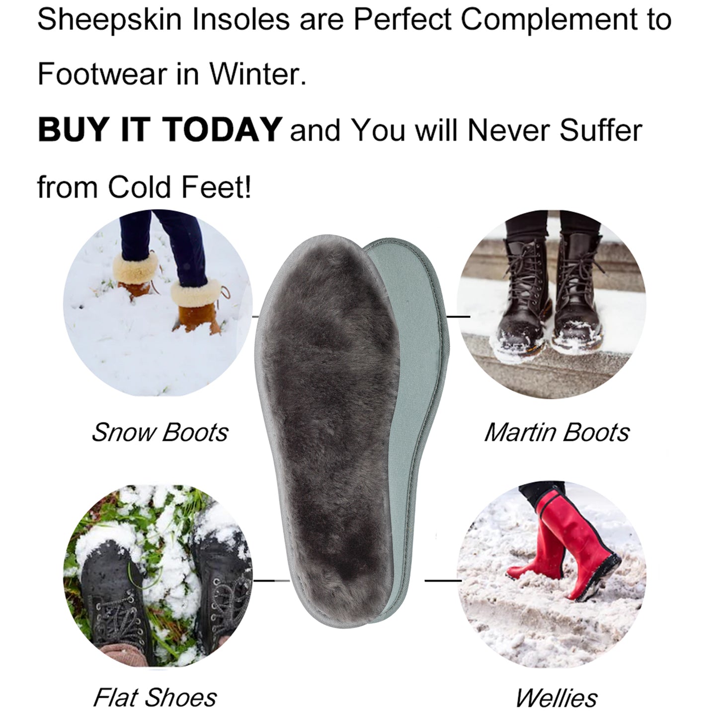 riemot Sheepskin Insoles for Men Women and Kids, White Wide, Super Thick Premium Lambswool Insoles for Wellies Slippers Boots
