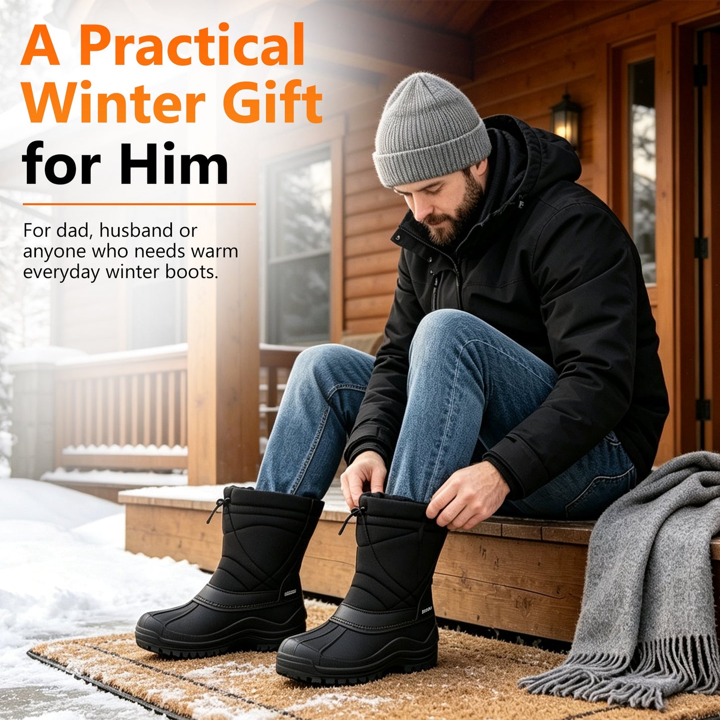 Knixmax Men’s Waterproof Winter Snow Boots – Insulated Mid-Calf Cold Weather Boots