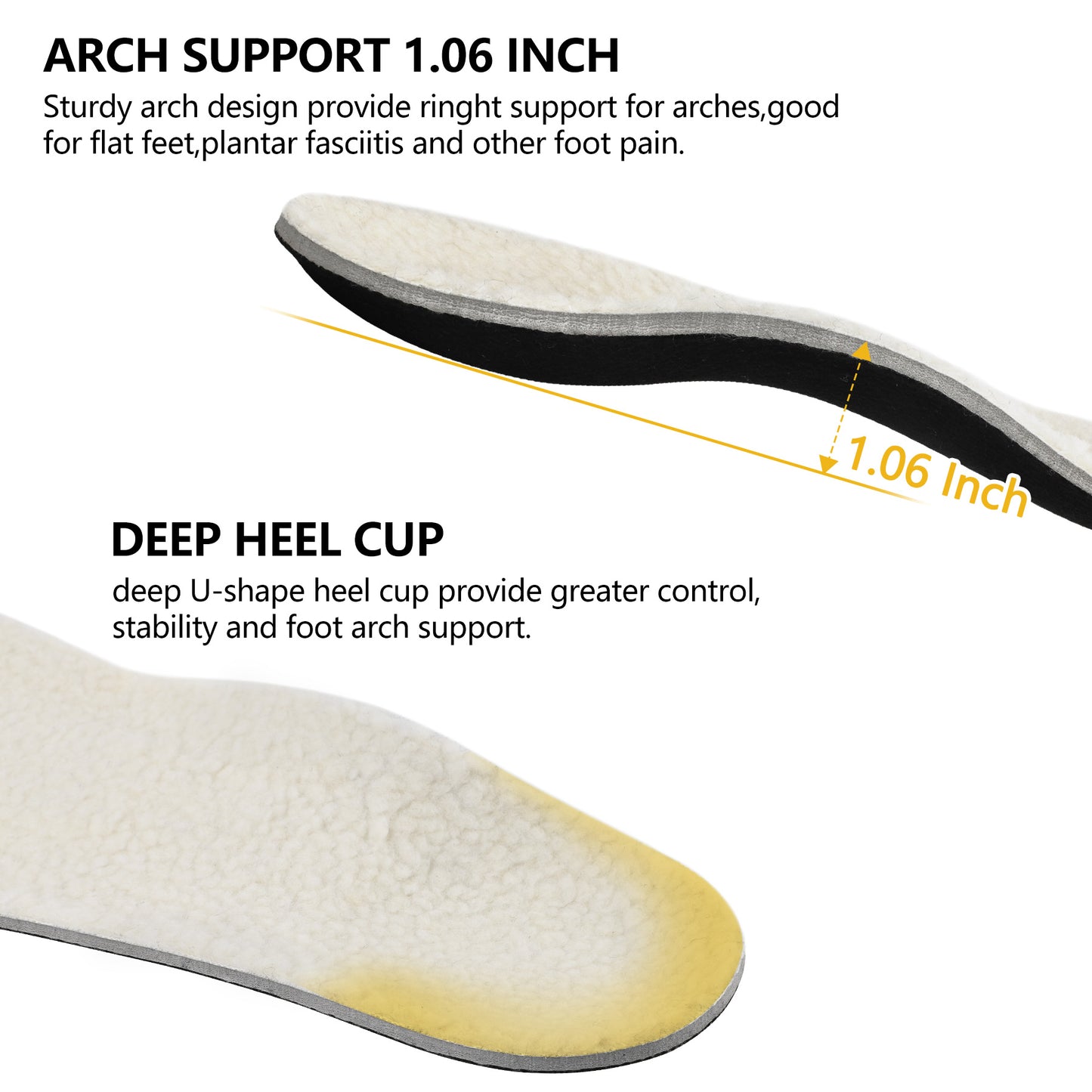 Knixmax Outdoor Lambswool Insoles for Women Men's Warm Soft Comfort Wool Insole with Arch Support Cozy Winter Inserts