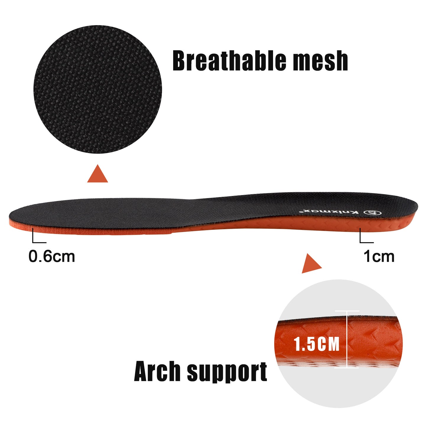 Knixmax Sports Arch Support Insoles for Men &amp; Women - Breathable Cushioned Inserts with Shock Absorption, Running Walking Hiking Shoe Soles