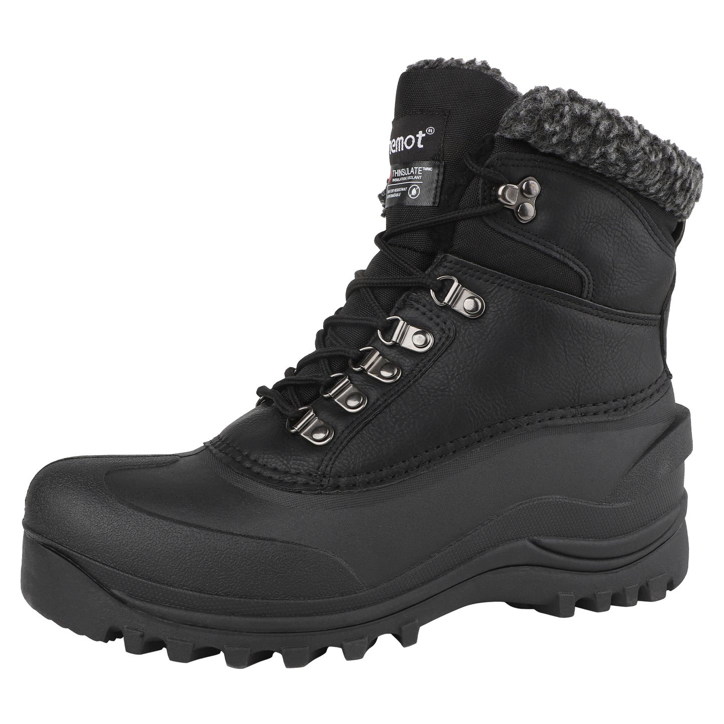 riemot Men's Snow Boots Black Waterproof Lace-Up Winter Boots with Warm Fleece Lining