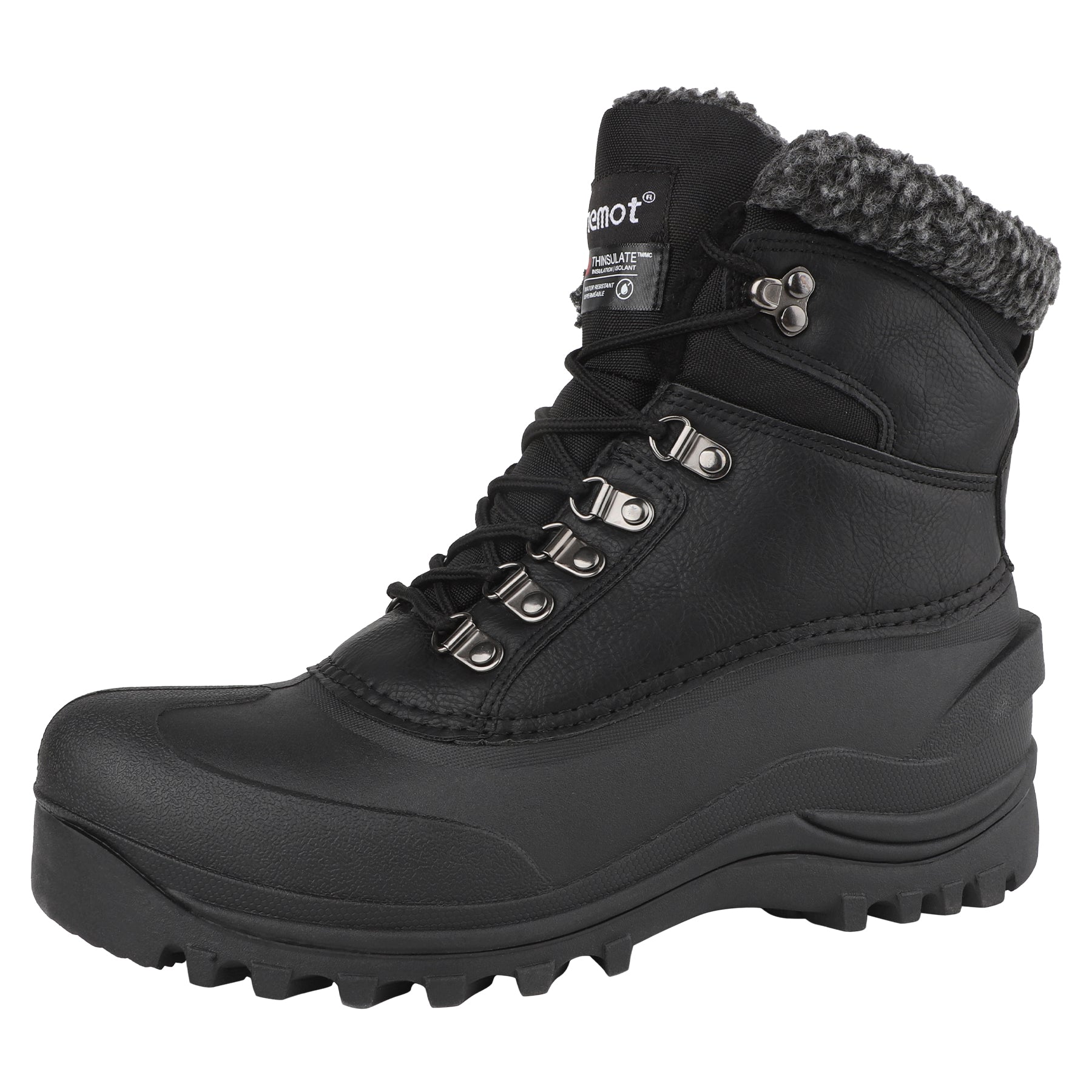 riemot Men's Snow Boots Black Waterproof Lace-Up Winter Boots with Warm Fleece Lining