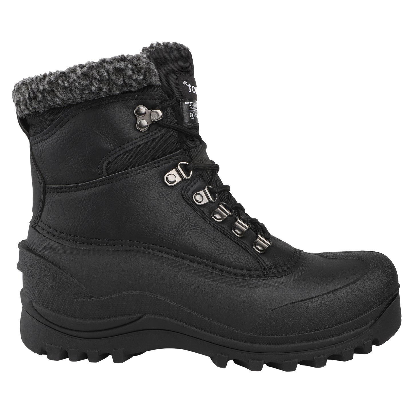 riemot Men's Snow Boots Black Waterproof Lace-Up Winter Boots with Warm Fleece Lining