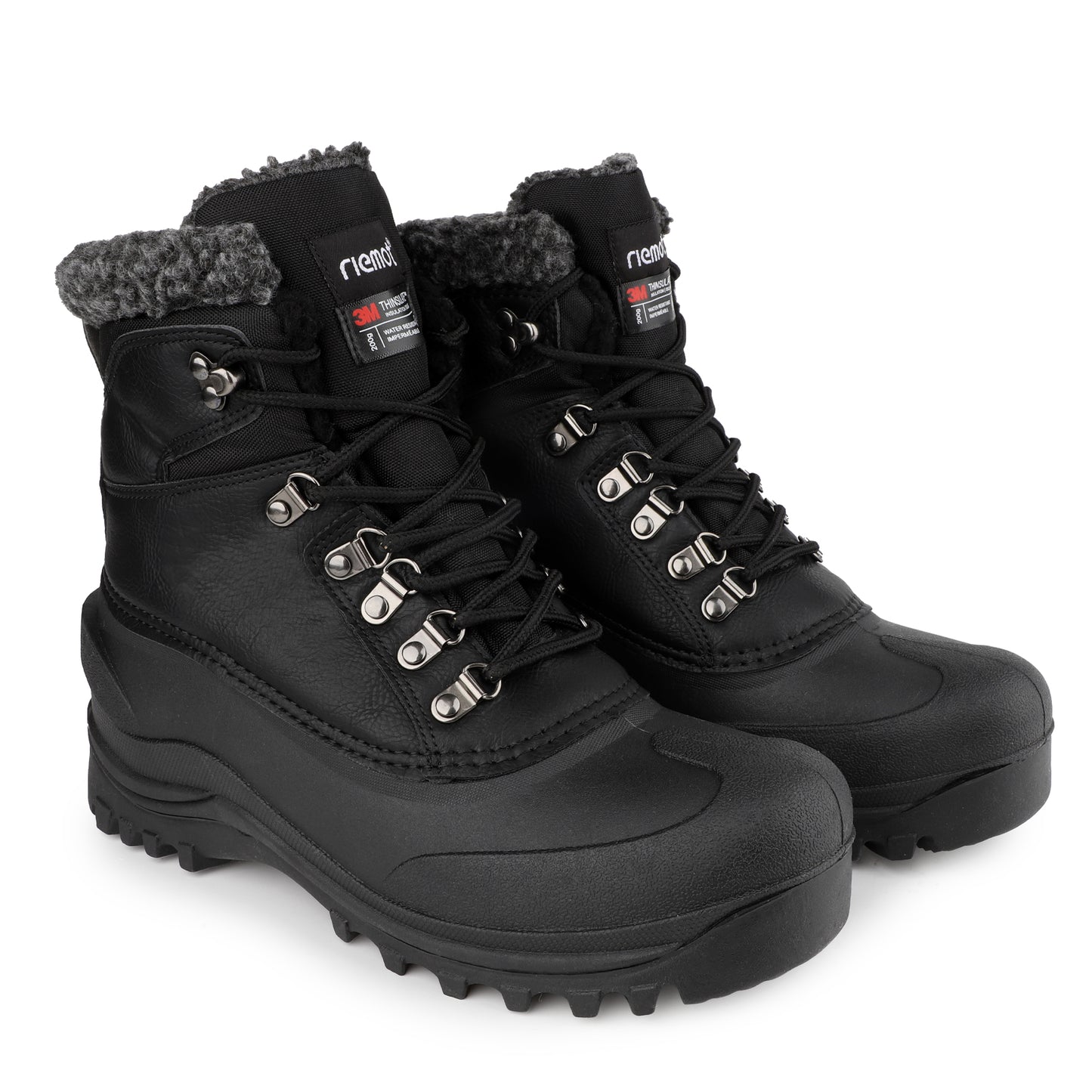 riemot Men's Snow Boots Black Waterproof Lace-Up Winter Boots with Warm Fleece Lining