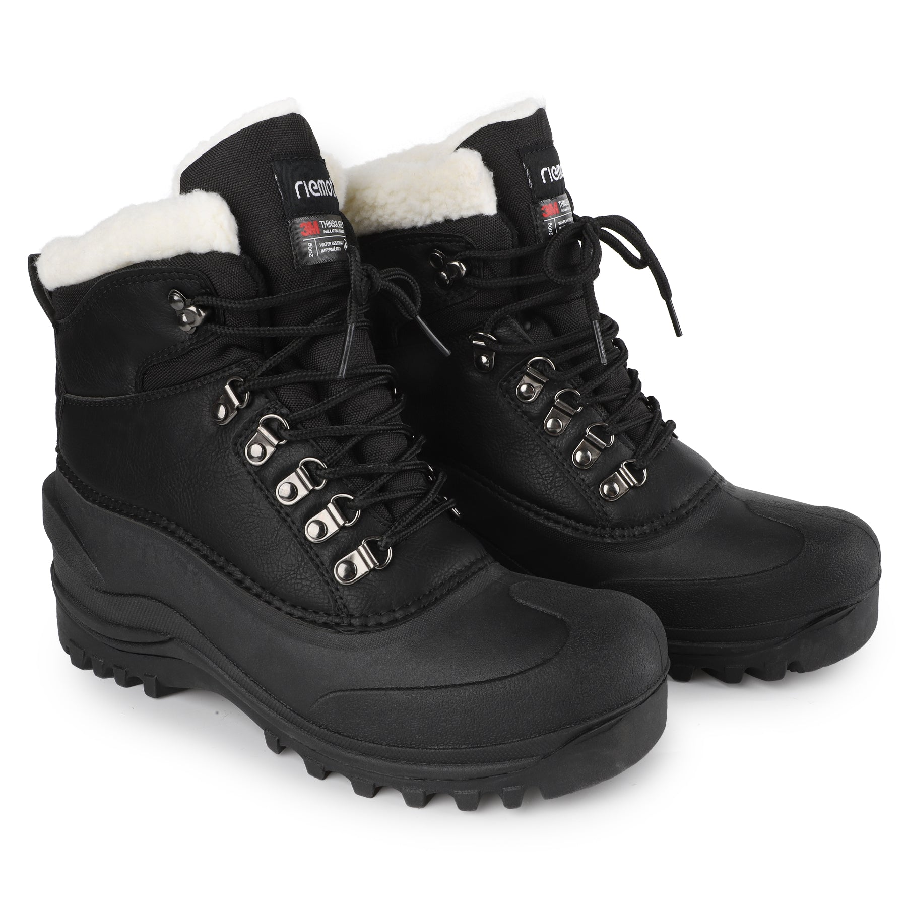 riemot Women's Snow Boots Black Waterproof Lace-Up Winter Boots with Faux Fur Lining