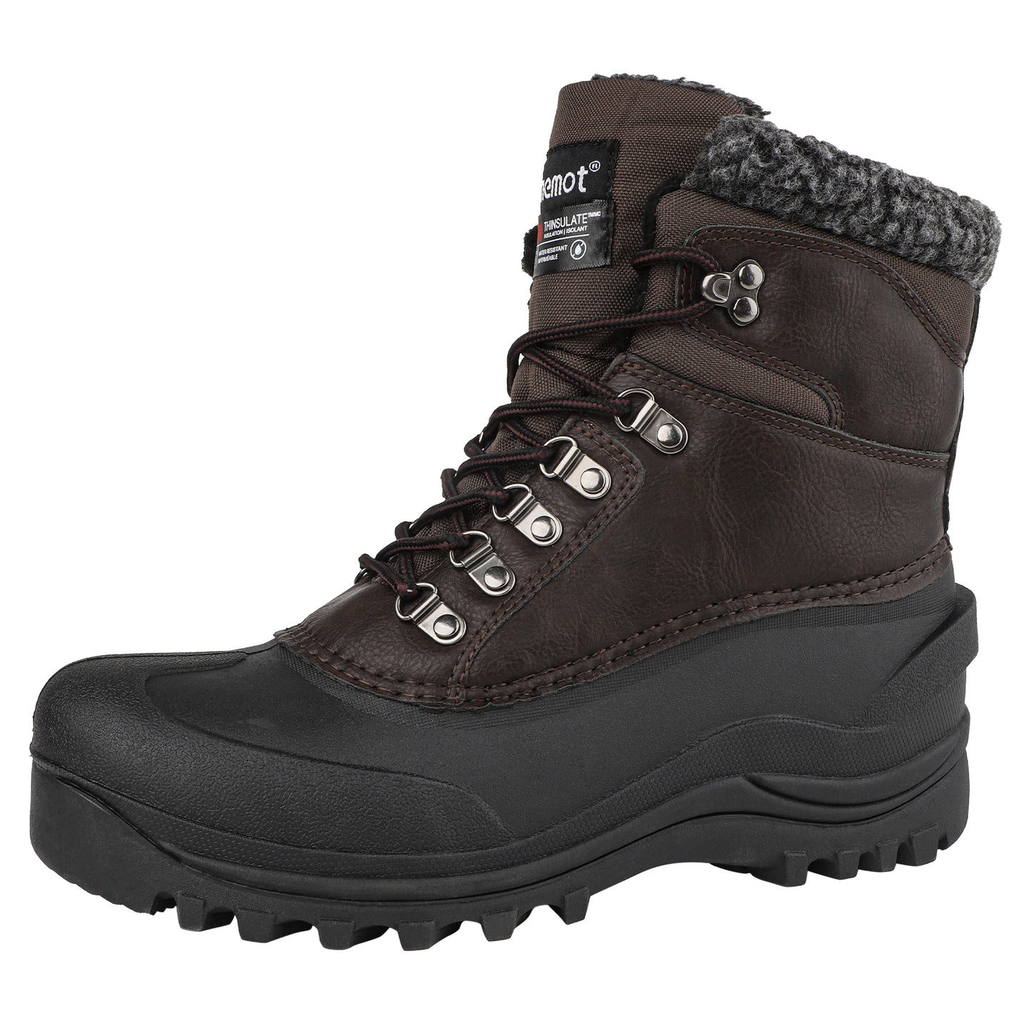 riemot Men's Snow Boots Brown Waterproof Lace-Up Winter Boots with Warm Fleece Lining