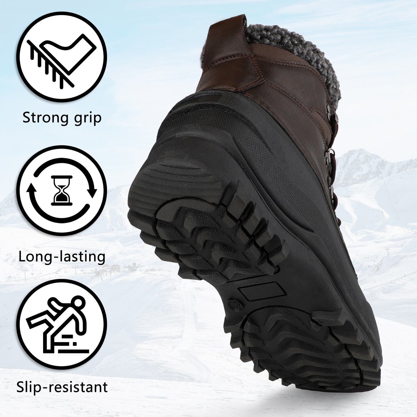 riemot Men's Snow Boots Brown Waterproof Lace-Up Winter Boots with Warm Fleece Lining