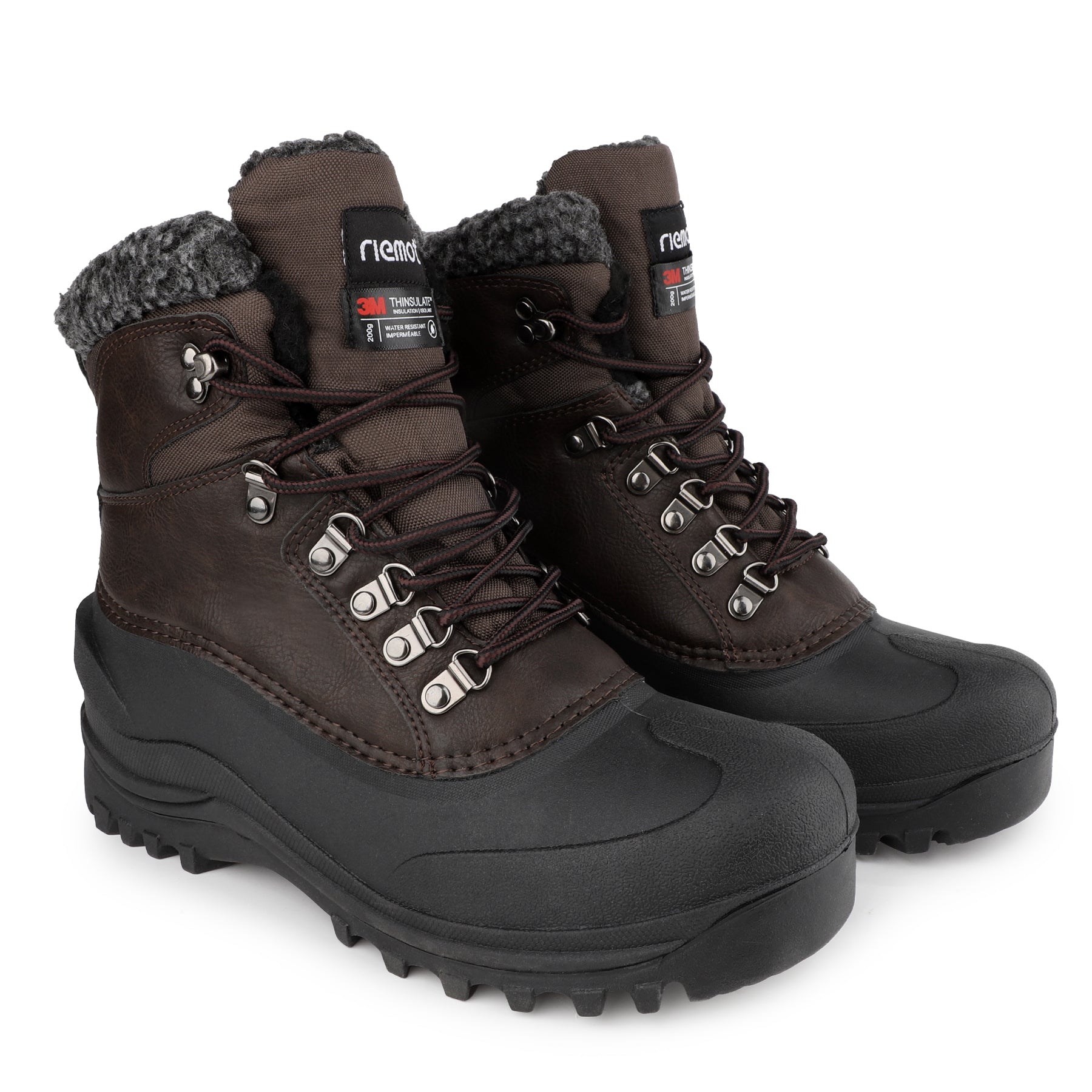 riemot Men's Snow Boots Brown Waterproof Lace-Up Winter Boots with Warm Fleece Lining