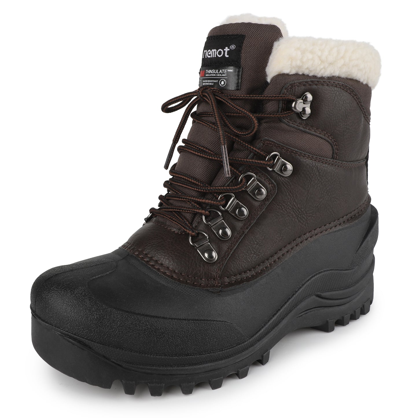 riemot Women's Snow Boots Brown Waterproof Lace-Up Winter Boots with Faux Fur Lining