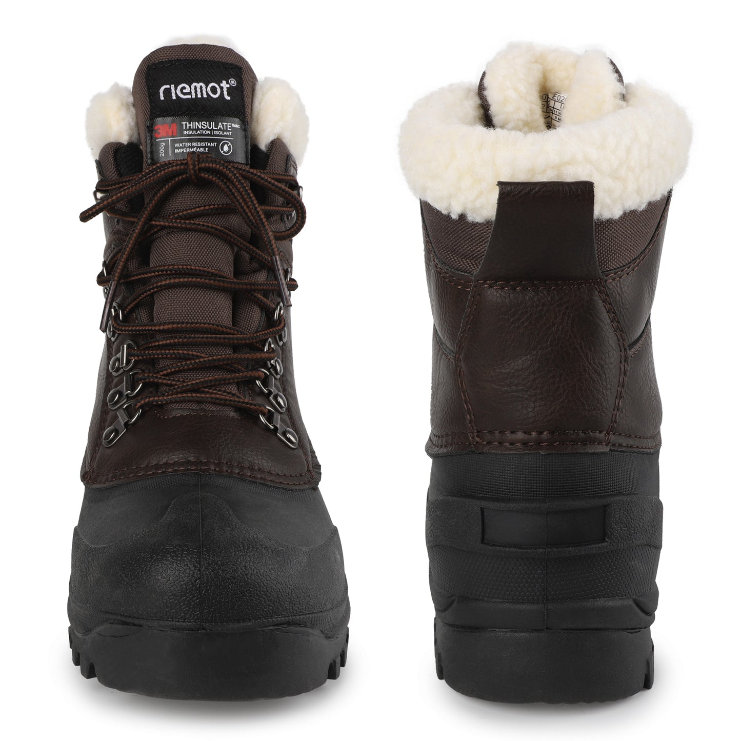 riemot Women's Snow Boots Brown Waterproof Lace-Up Winter Boots with Faux Fur Lining