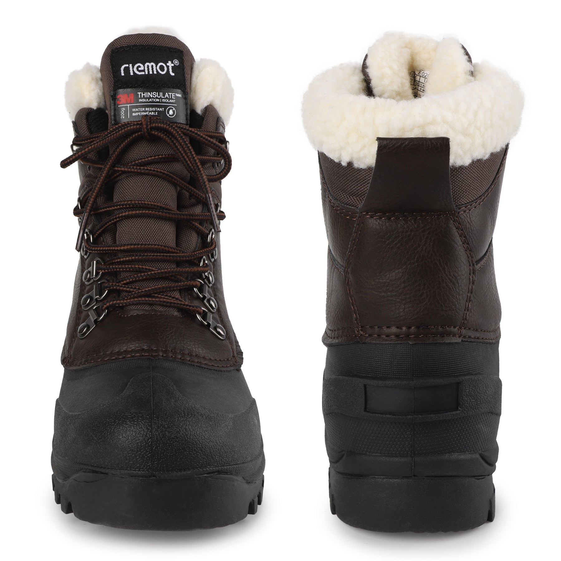 riemot Women's Snow Boots Brown Waterproof Lace-Up Winter Boots with Faux Fur Lining