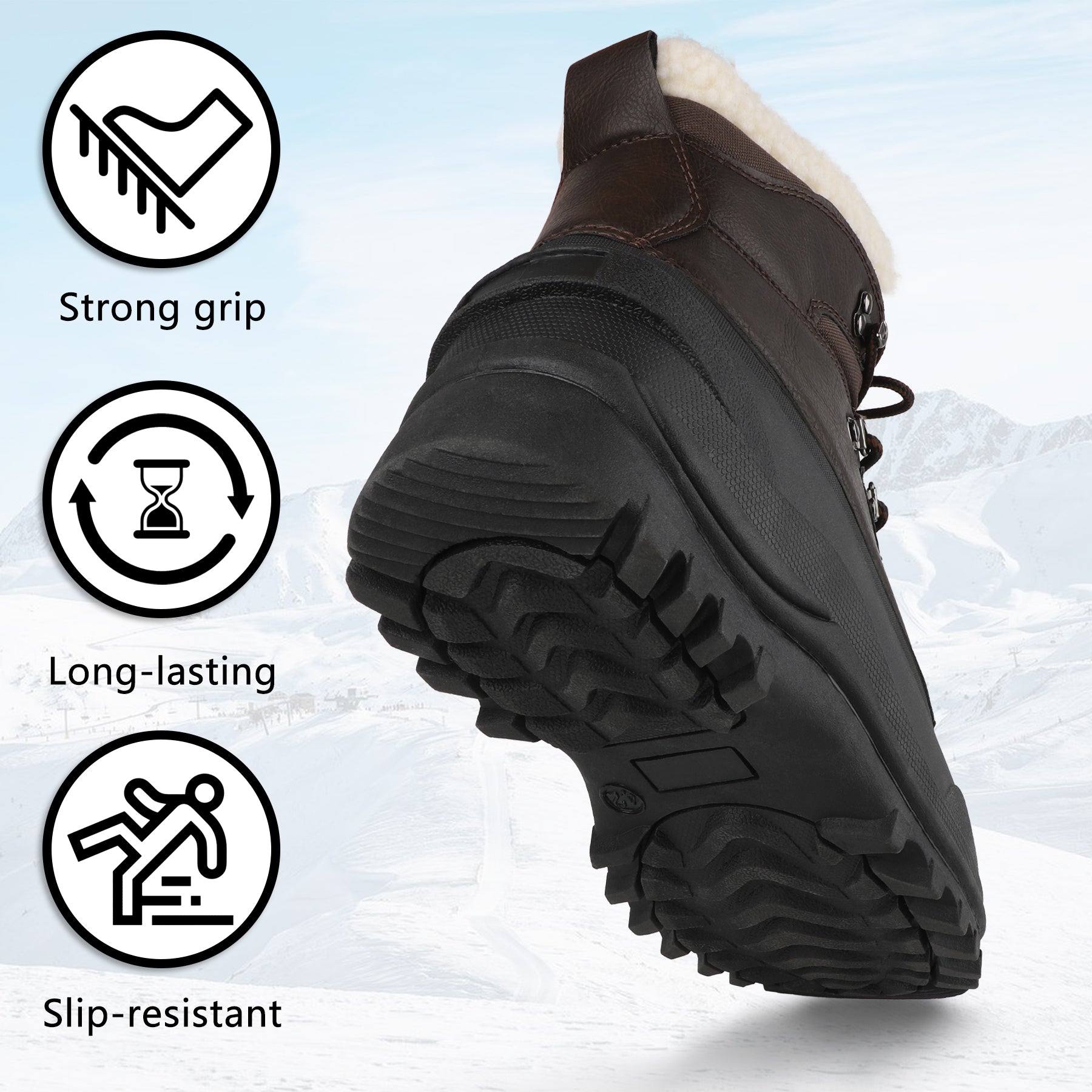 riemot Women's Snow Boots Brown Waterproof Lace-Up Winter Boots with Faux Fur Lining