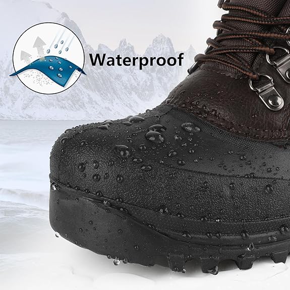 riemot Women's Snow Boots Brown Waterproof Lace-Up Winter Boots with Faux Fur Lining