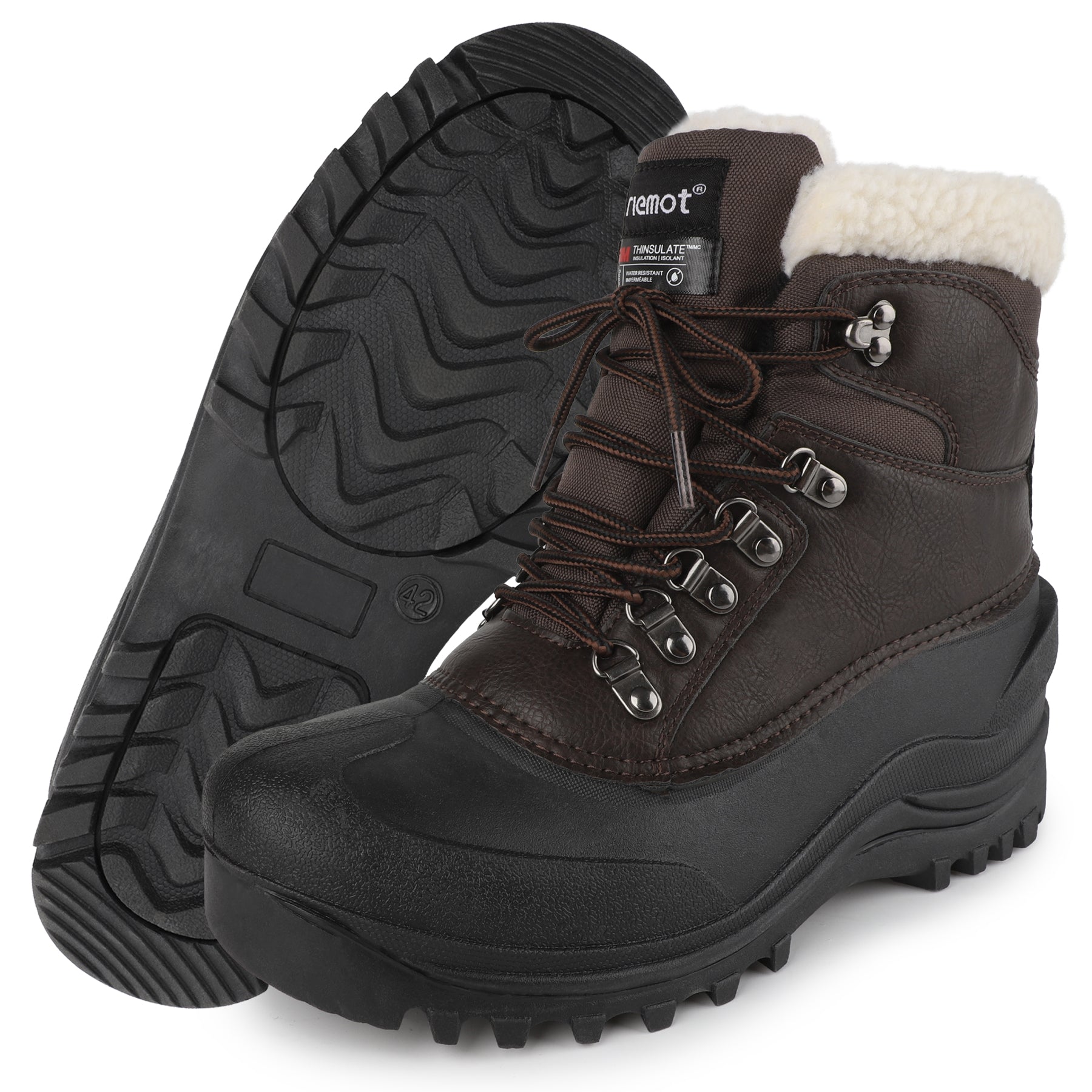 riemot Women's Snow Boots Brown Waterproof Lace-Up Winter Boots with Faux Fur Lining