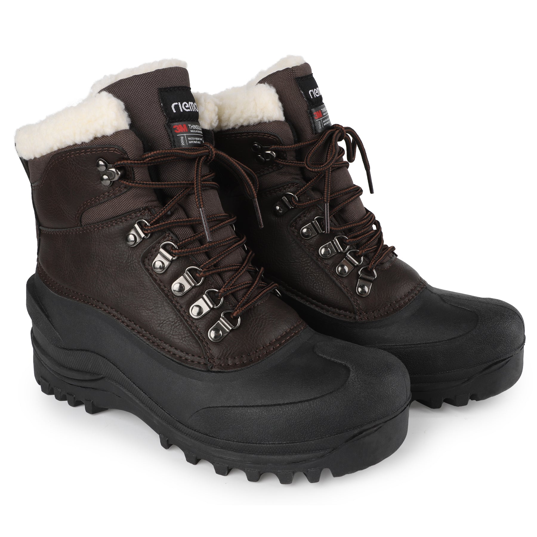 riemot Women's Snow Boots Brown Waterproof Lace-Up Winter Boots with Faux Fur Lining