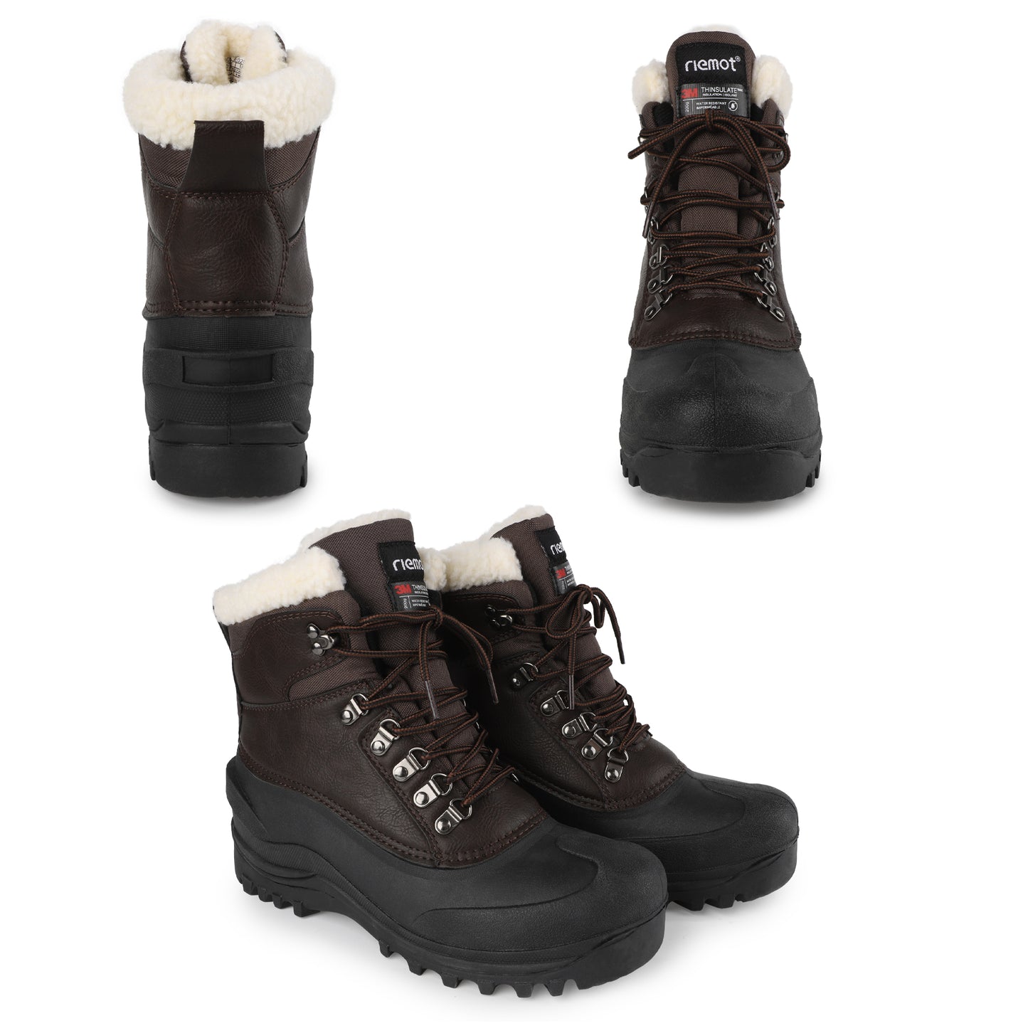 riemot Women's Snow Boots Brown Waterproof Lace-Up Winter Boots with Faux Fur Lining