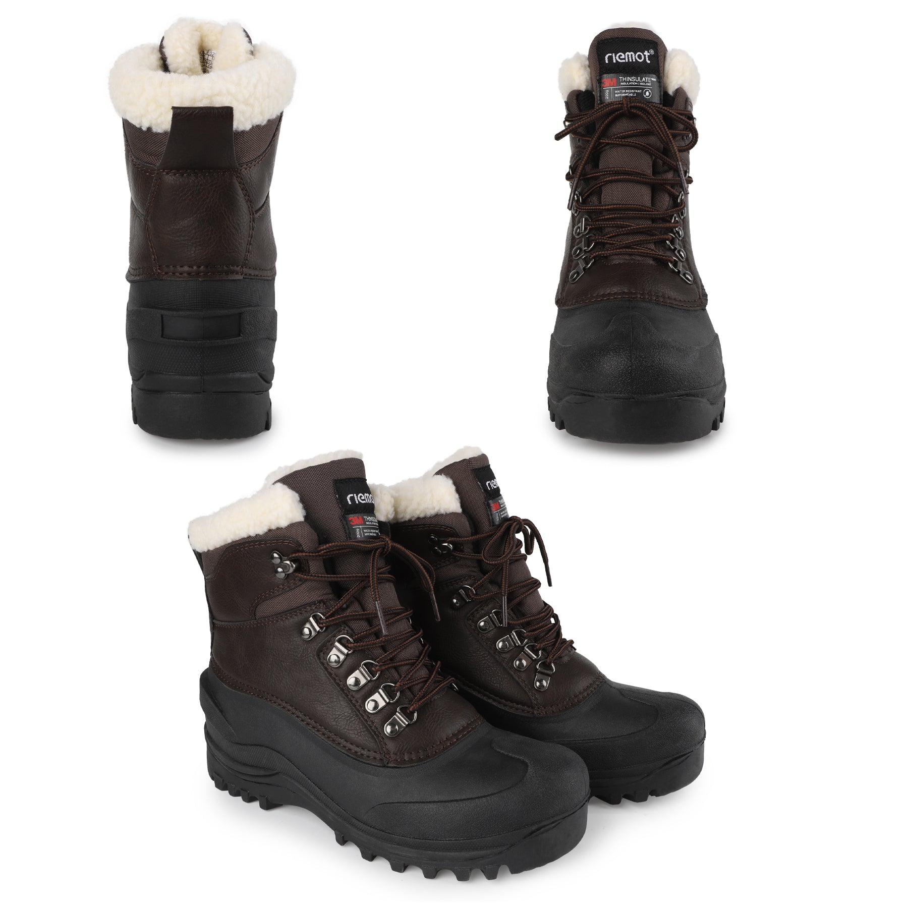 riemot Women's Snow Boots Brown Waterproof Lace-Up Winter Boots with Faux Fur Lining